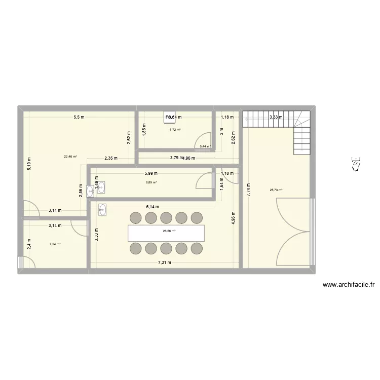 Grange. Plan de 7  et 103 m²