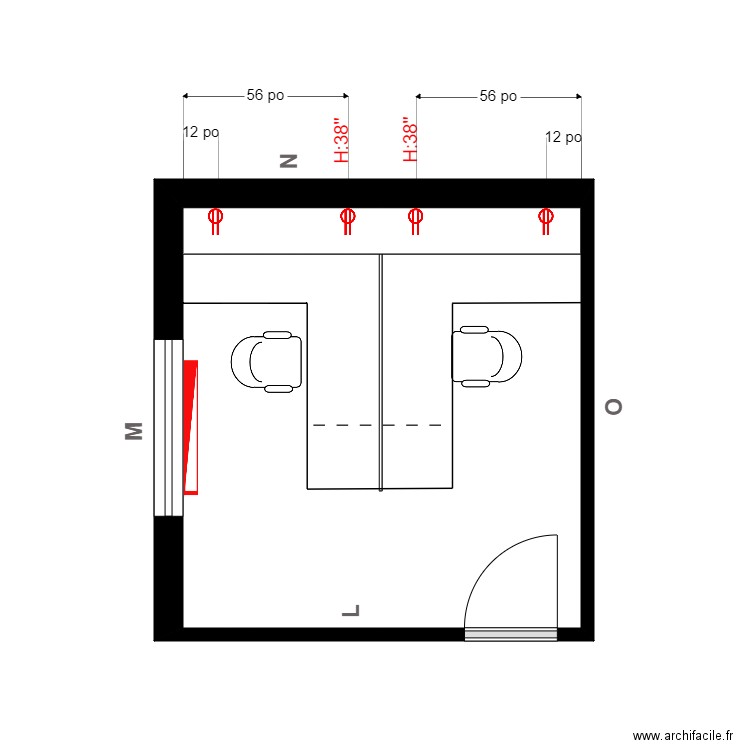 grondin bureau avant Électr. Plan de 1 pièce et 12 m2