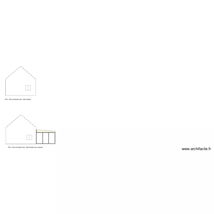 fa&ccedil;ade_ cot&eacute;_veranda. Plan de 