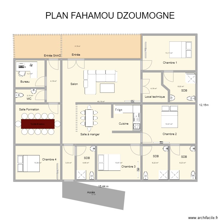 FAHAMOU DZOUMOGNE. Plan de 15 pièces et 151 m2
