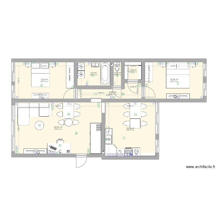 Apt Metz RDC Plan A. Plan de 8 pièces et 78 m2