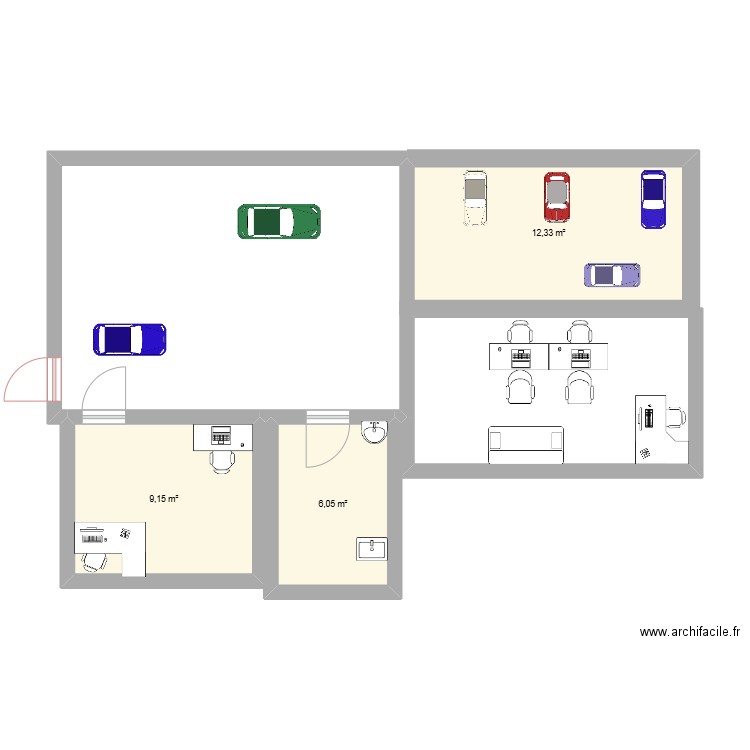 plan atelier. Plan de 3 pièces et 28 m2