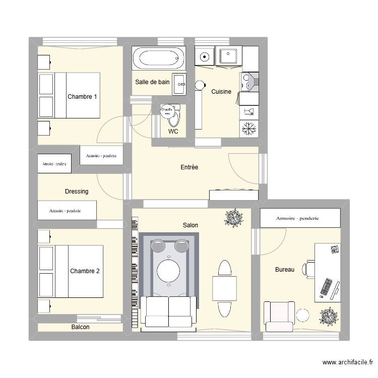 Appartement Léa. Plan de 9 pièces et 58 m2