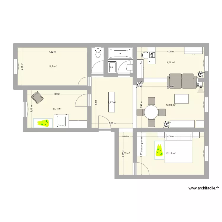 Appartement Montessuy. Plan de 7  et 66 m²