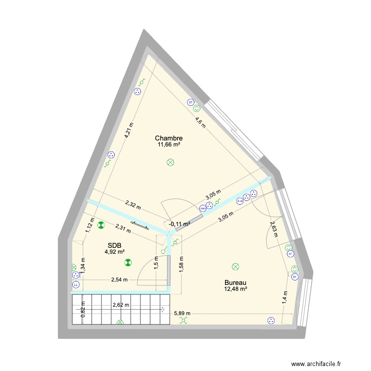 R+1 petite loc électricité. Plan de 4 pièces et 61 m2