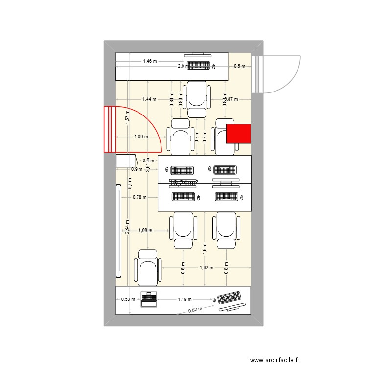 Projet 1 bureau. Plan de 1 pièce et 16 m2