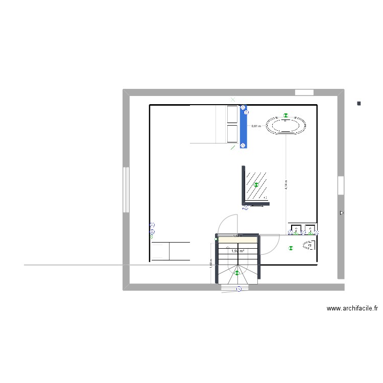 Combles1. Plan de 1 pièce et 2 m2