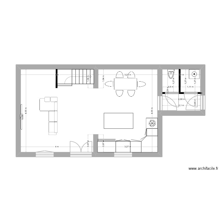 maison Ruben. Plan de 2 pièces et 38 m2