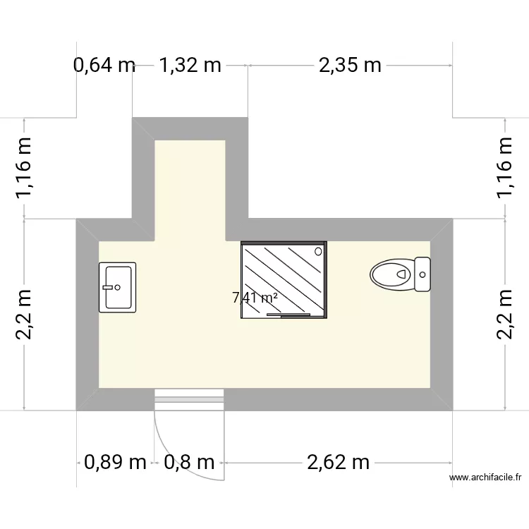 Salle de bain &eacute;tage. Plan de 1 Pièce et 7 m²