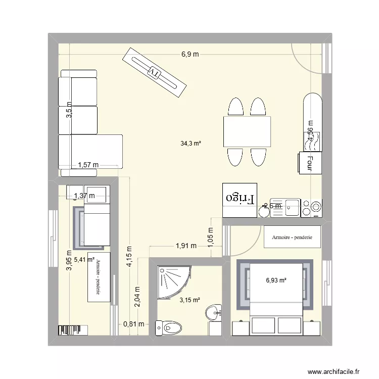 ttt. Plan de 4  et 50 m²