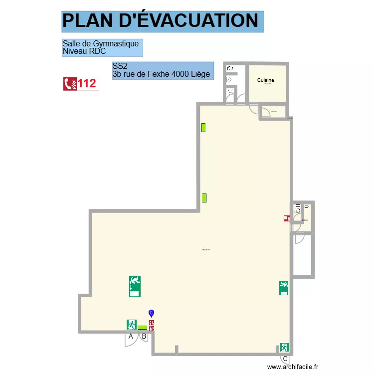 hall cuisine SS2. Plan de 6  et 311 m²