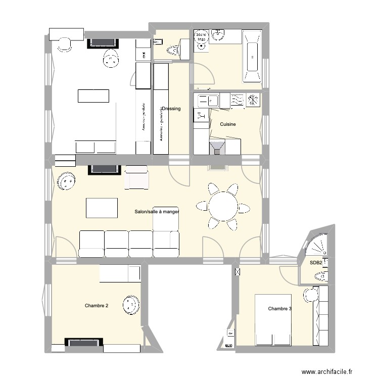 Meslay Couloir Meublé 2025. Plan de 10 pièces et 70 m2