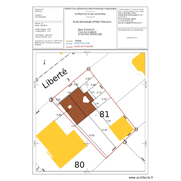 ZOUAOUI  toiture. Plan de 1 pièce et 66 m2