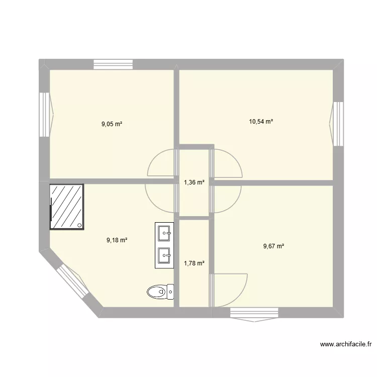1er &eacute;tage. Plan de 6  et 42 m²