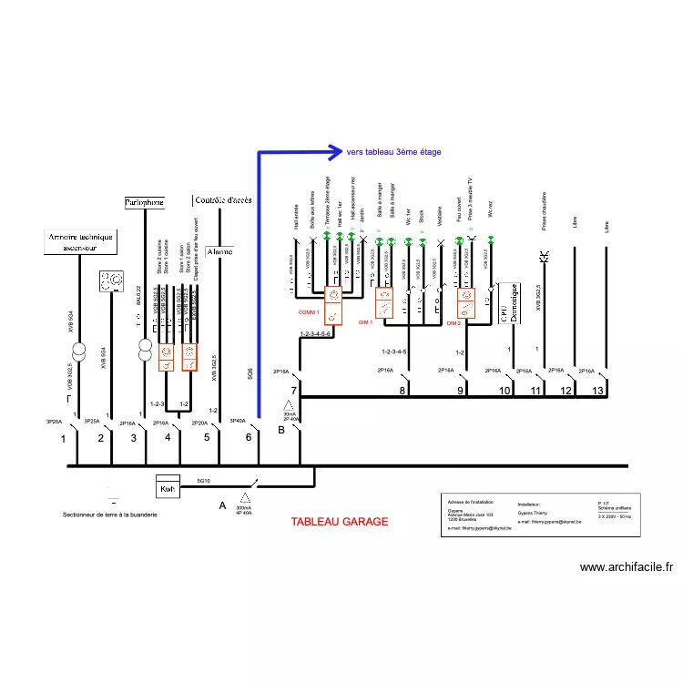 MJ &eacute;lectricit&eacute; sch&eacute;ma unifilaire partie 1. Plan de 