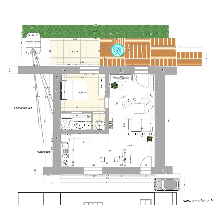 bureau plan rdc studio meubl&eacute;. Plan de 0 pièce et 0 m2