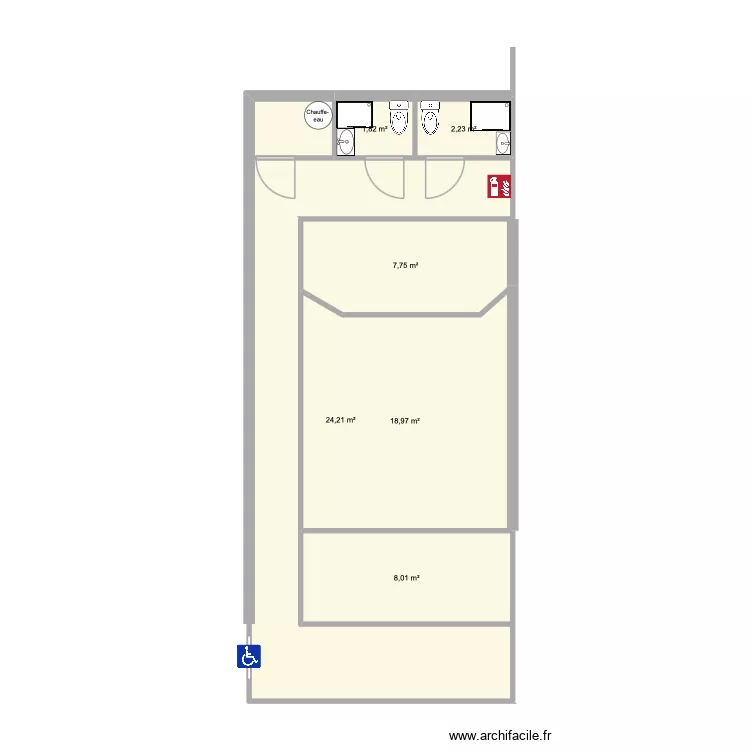 salle jjb. Plan de 6  et 63 m²