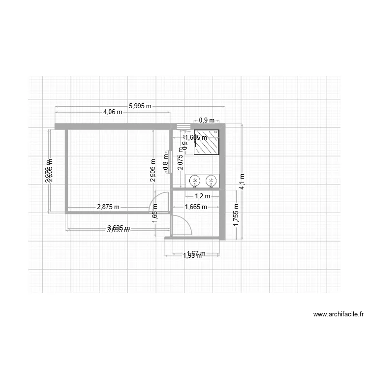 SDB Basly. Plan de 1  et 3 m²