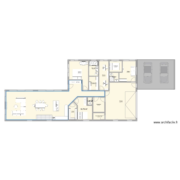 1ère esquisse - modif 2ème chambre, toilette. Plan de 21 pièces et 278 m2