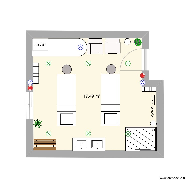Cabine duo. Plan de 1 pièce et 17 m2