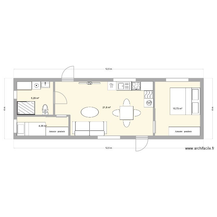 Attefallshuset 50kvm. Plan de 4 pièces et 42 m2