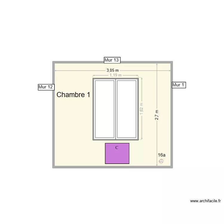 PC Chambre 1 - Mur 13. Plan de 1  et 8 m²