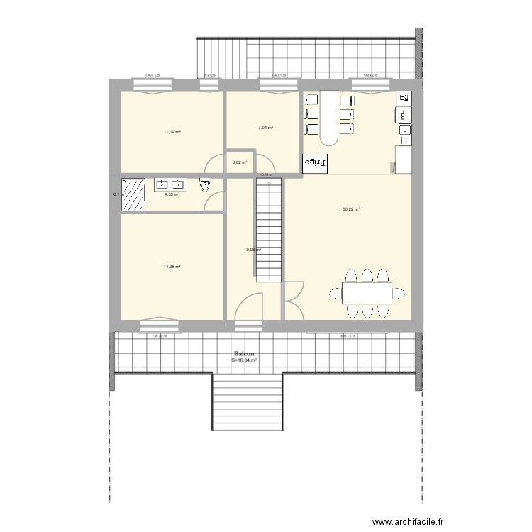 RDC 3. Plan de 8 pièces et 84 m2