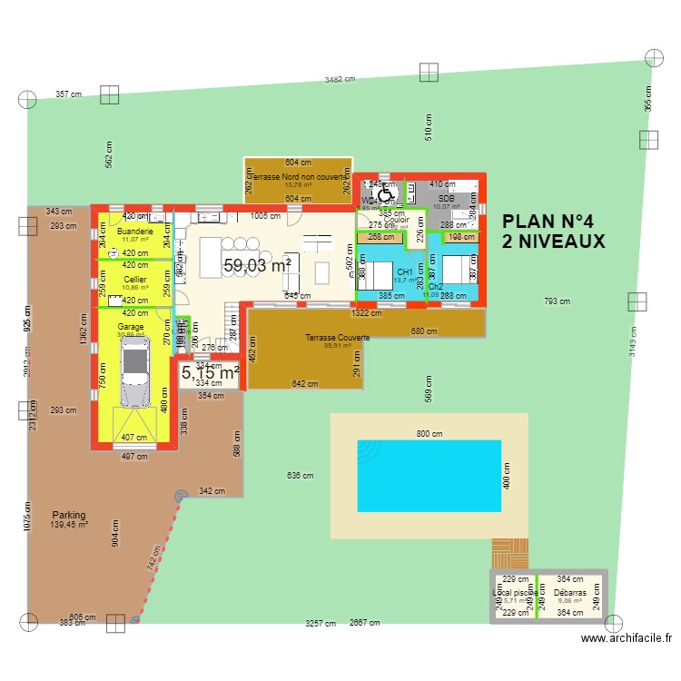Version RDC : 2CH  - ETAGE : 3CH. Plan de 16 pièces et 373 m2