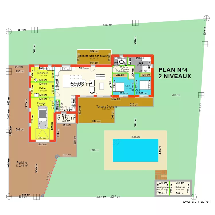 Version RDC : 2CH  - ETAGE : 3CH. Plan de 