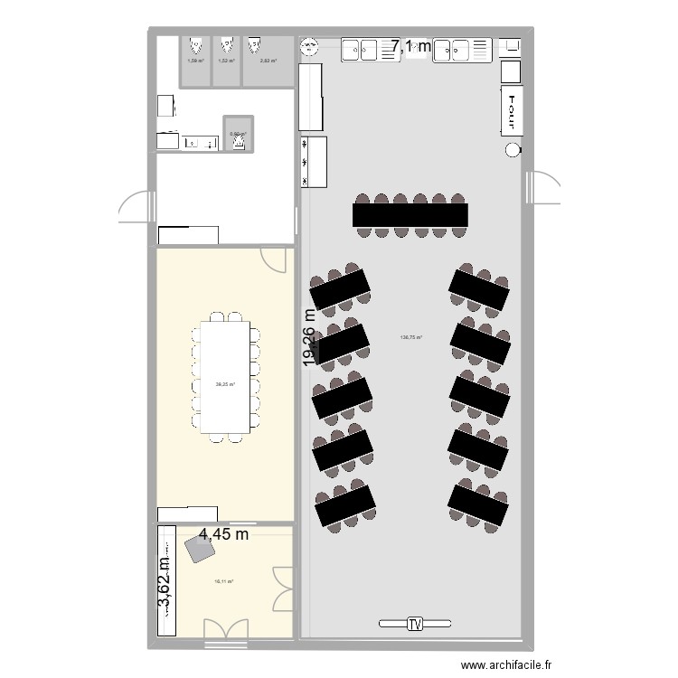 Salle de la Chapelle. Plan de 7 pièces et 199 m2