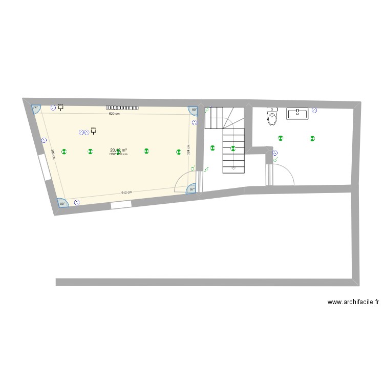 bureau 3. Plan de 1 pièce et 20 m2