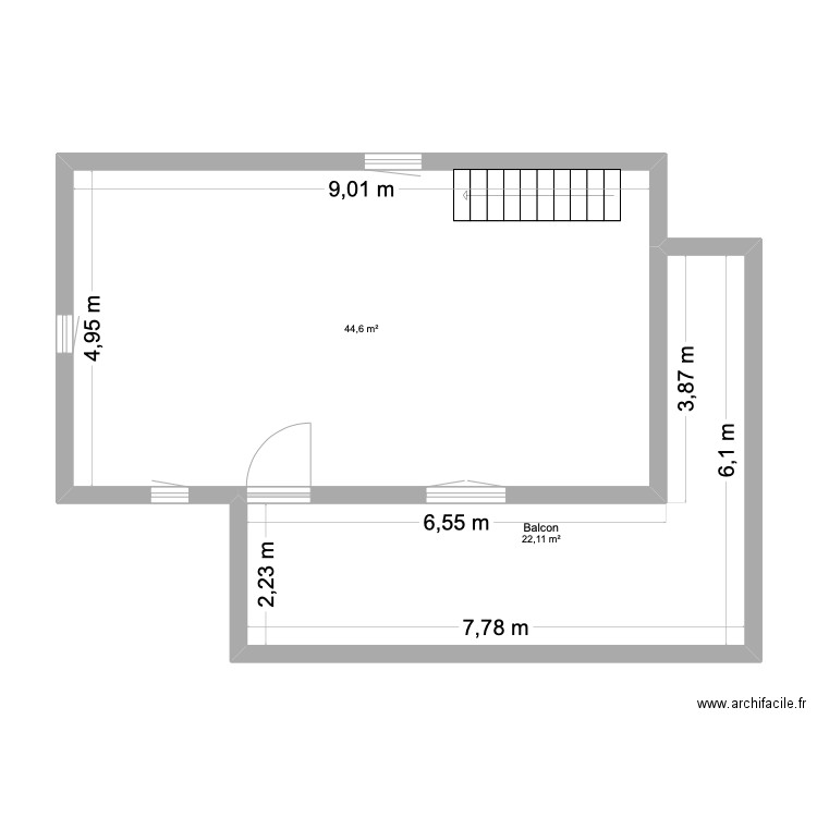 r+1. Plan de 2 pièces et 67 m2