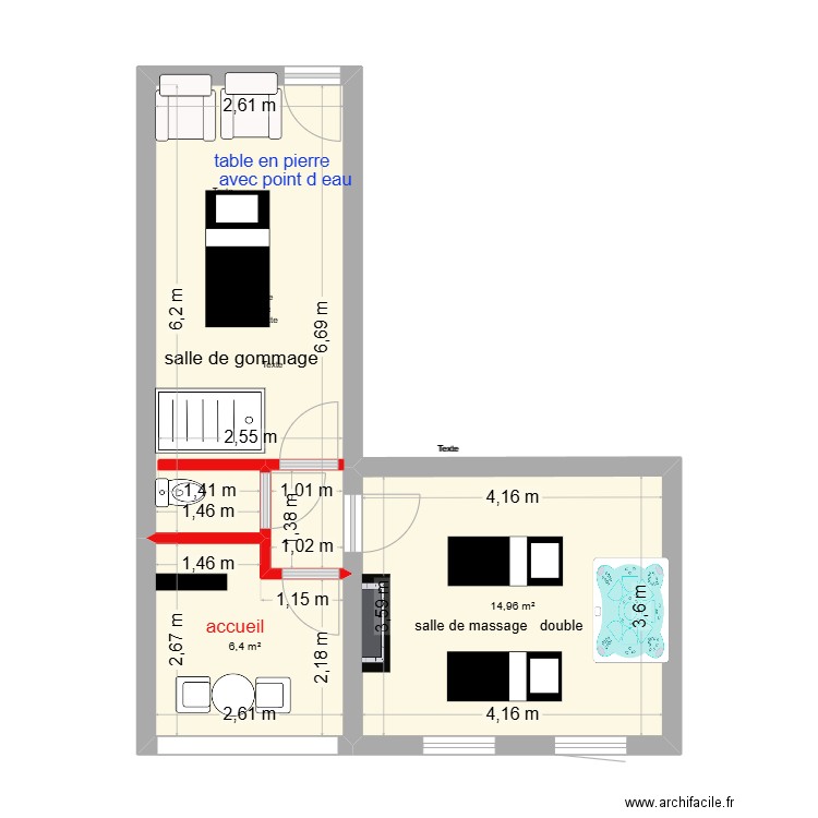 institut  2. Plan de 3 pièces et 38 m2