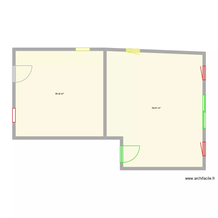 surface apr&egrave;s travaux. Plan de 2  et 94 m²
