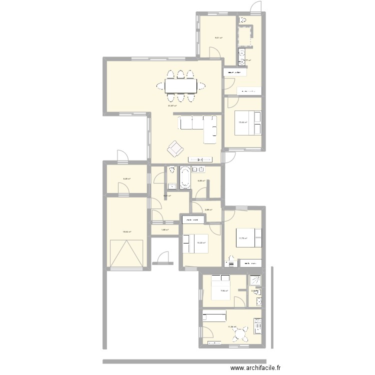 version mini studio. Plan de 15 pièces et 169 m2