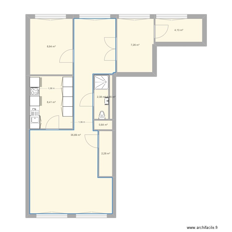 berlin. Plan de 9 pièces et 70 m2