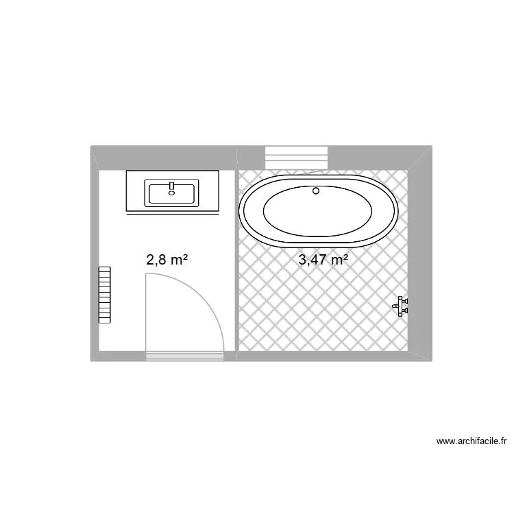 sdb sev. Plan de 2  et 6 m²