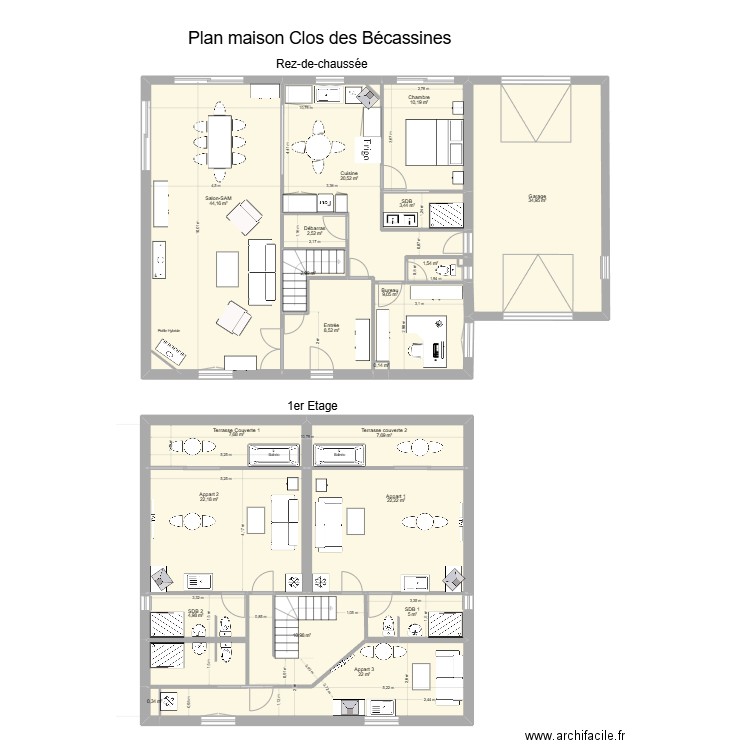 MAISON RDC CLOS DES BECASSINES. Plan de 20 pièces et 241 m2