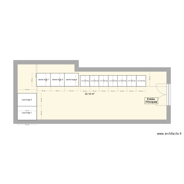 Plan vu dessus local Valras plage . Plan de 1 pièce et 32 m2