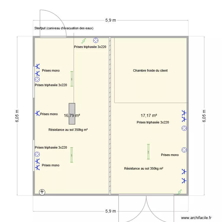 Md viandes d&eacute;coupes et transformation. Plan de 2  et 34 m²