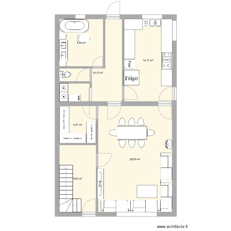 Hafid. Plan de 6 pièces et 74 m2