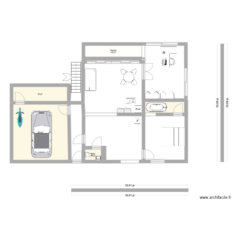Bi.2ch.plus. Plan de 5 pièces et 38 m2