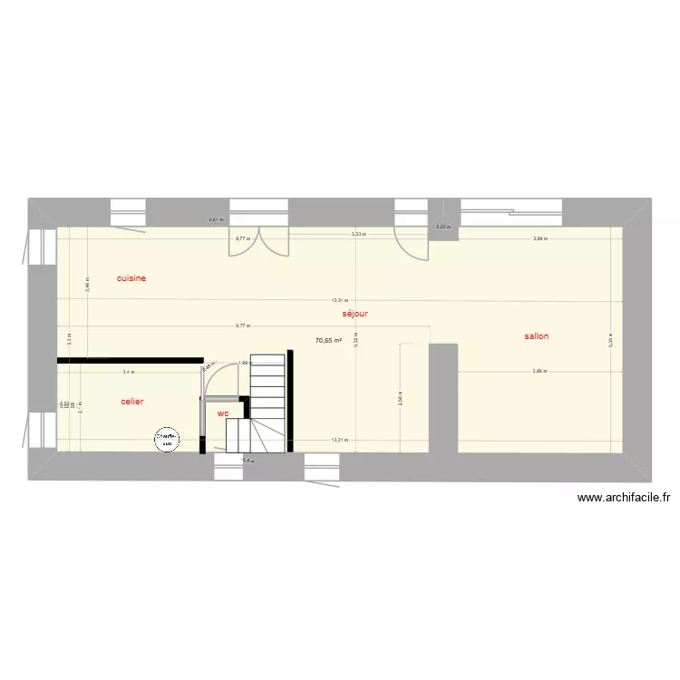 RDC. Plan de 1  et 71 m²