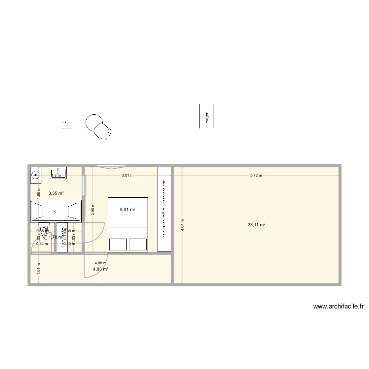 Plan Buanderie Toilettes. Plan de 5  et 42 m²