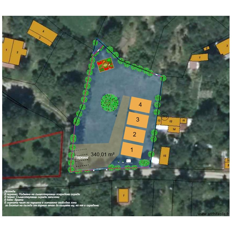 Симулация - Ситуация с бунгалата - V6 - Ограда И позел. Plan de 0 pièce et 0 m2
