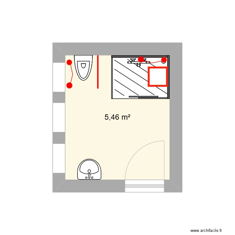 SDB PMR. Plan de 1 pièce et 5 m2