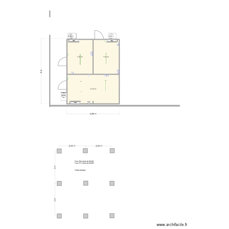 Colas Service Elec plan de masse. Plan de 3 pièces et 28 m2