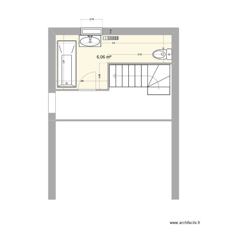 salle de bain projet 2025. Plan de 1 pièce et 6 m2
