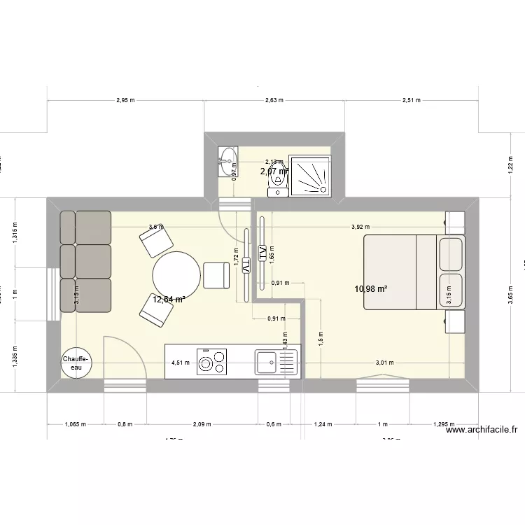 Bargemon seconde maison. Plan de 3 Pièces et 26 m²
