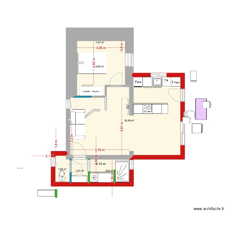 a casuccia extension devant. Plan de 7 pièces et 48 m2
